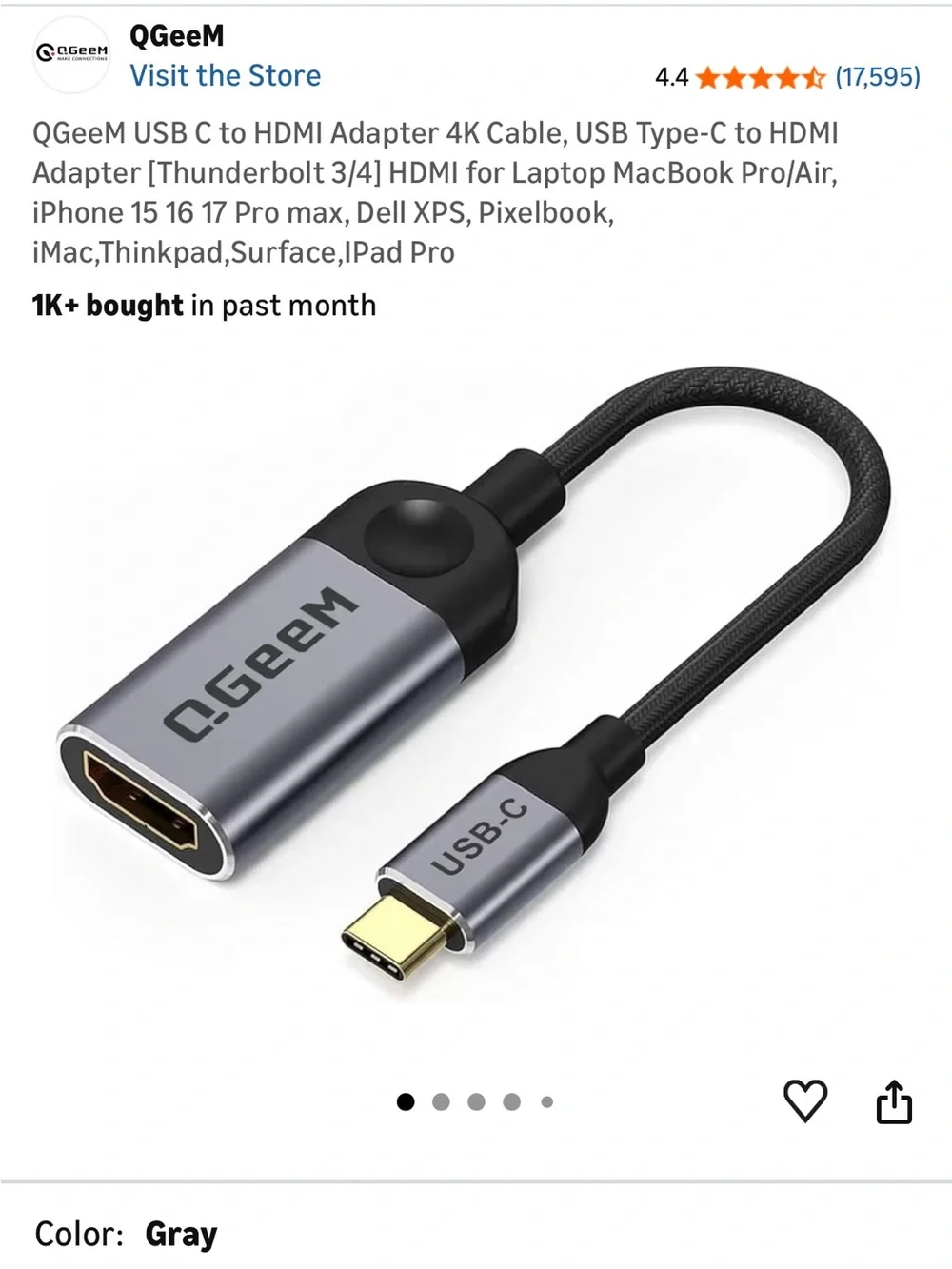 QGeeM USB C to HDMI Adapter 4K Cable, USB Type-C to HDMI Adapter